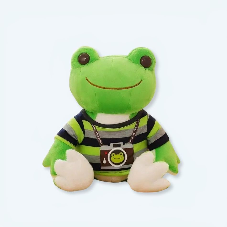 Peluche grenouille photographe douce peluche verte amusante